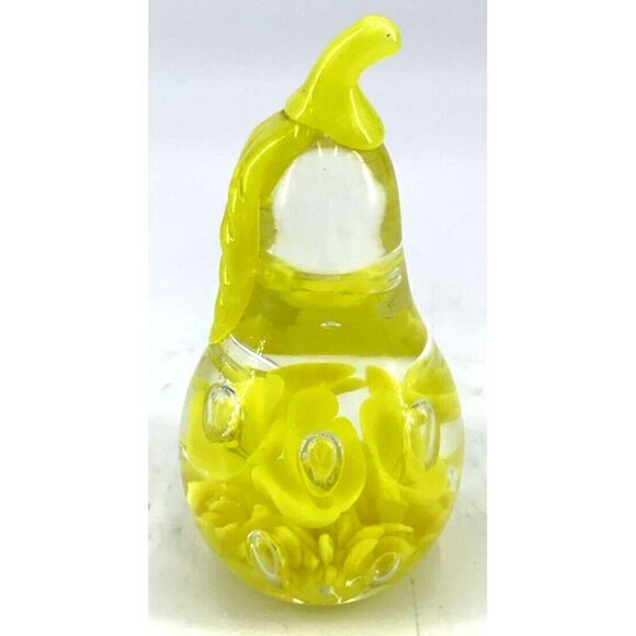 Maude & Bob St. Clair Paperweight Pear Yellow Flowers Bullicante Centers 4" 1984 - Picture 3 of 7